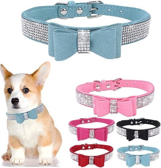 Bling Small Dog Collars for Female Dogs, Rhinestone Dog Collar with Bow tie, Crystal Jeweled Girl's Cat Collars Sparkling ...