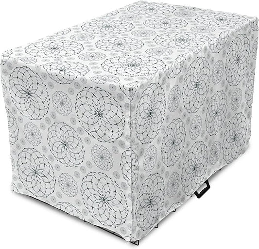 Ambesonne Sacred Geometry Dog Crate Cover, Circular Formations with Dots Flower Like Elements Design Print, Easy to Use Pe...