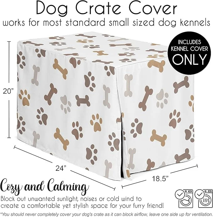 Sweet Jojo Designs 24in. Small Dog Crate Cover (Bones and Paw Prints) Pet Cage, Kennel Covers (Modern, Cartoon, Doggy, Pup...