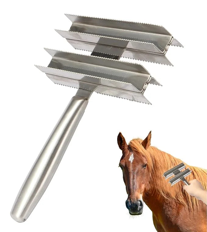 Heavy Duty Livestock Shedding Comb Dog Brush for Shedding Horse Cattle Sheep Large Pets Grooming Tool Dual-Sided Full Stai...