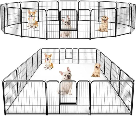 Heavy-Duty Iron Dog Playpen – 16 Panels 24” Durable, Rust-Resistant Pet Fence for Indoor & Outdoor Use, Secure & Spacious ...