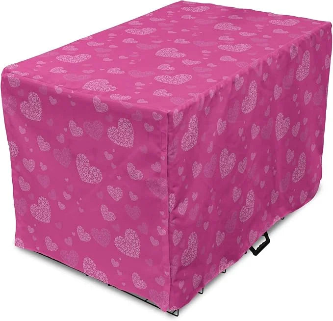 Lunarable Love Dog Crate Cover, Romantic Theme Abstract Heart Shapes Valentines Day 14th February Design, Easy to Use Pet ...