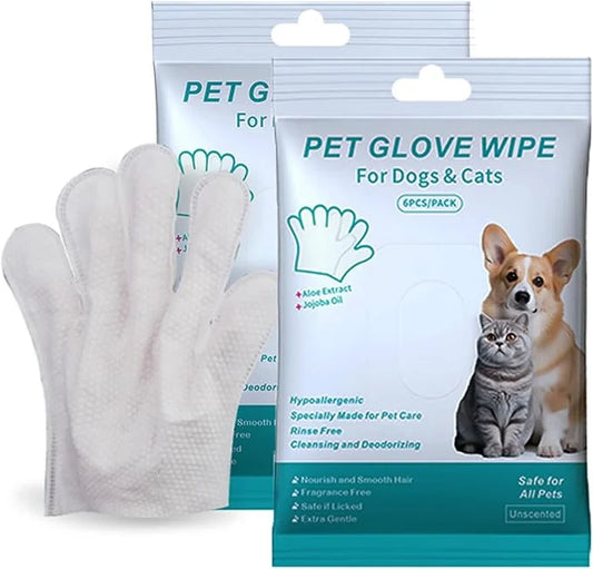 Pet Cleaning Glove Wipes 12 Count – No-Rinse for Dogs and Cats, Cleans, Grooms and Deodorizes Perfect for Daily Care Trave...