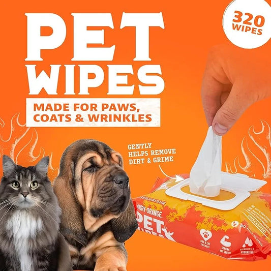 ANGRY ORANGE Pet Wipes for Dogs and Cats - Unscented and Gentle Grooming Wipes for Paws, Fur and Butt - 320 Count - Value ...