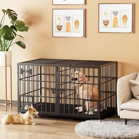 54 inch XL Dog Crate for Large Dog/Double Medium Dogs,Heavy Duty Metal Dog Cages,All Metal Open Top,Dog Kennel Indoor with...