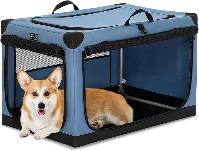 PETSFIT Collapsible Dog Crate, with Patented Adjustable Fabric Cover, Chewproof & Lockable Mesh Doors, Waterproof Base Sof...