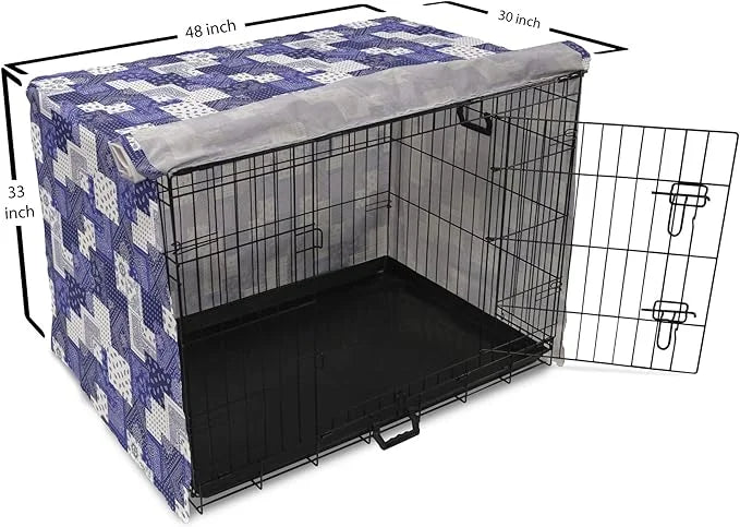 Lunarable Geometric Dog Crate Cover, Eastern Inspirations Canonical Paisley and Floral Composition Squares, Easy to Use Pe...
