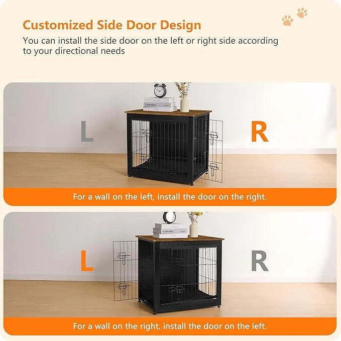 DWANTON Dog Crate Furniture with Cushion, Wooden Kennel Table with Double Doors, Indoor Dog House, Small/Medium/Large Size...