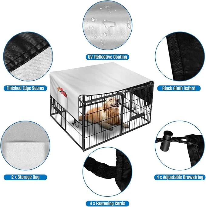 Dog Playpen Cover,Heavy Duty 600D Oxford Fabric with Sun/Rain Dog Play Pen Cover Top Sun Shade Specialized Fits for 24/32/...