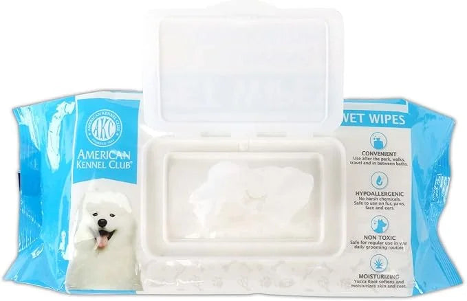 American Kennel Club AKC Dog Wipes for Cleansing & Deodorizing Great for Face, Ears, Paws, Body, & Butt - Fresh Scented - ...