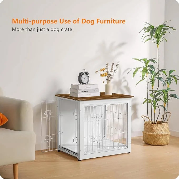 DWANTON Dog Crate Furniture with Cushion, Wooden Kennel Table with Double Doors, Indoor Dog House, Small/Medium/Large Size...