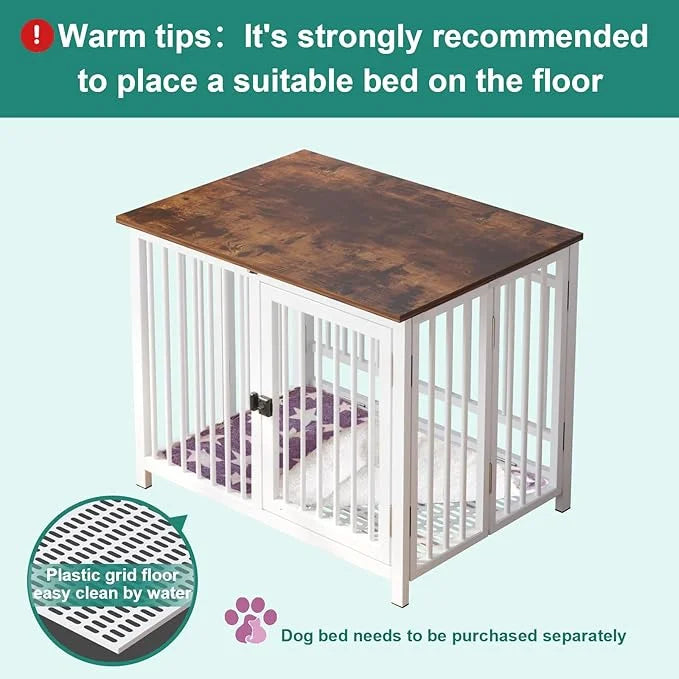 Heavy Duty Dog Crate Furniture, Fully Assembled exc. Locks, All Metal Frame & Wooden Tabletop, Modern Kennel for Small Dog...