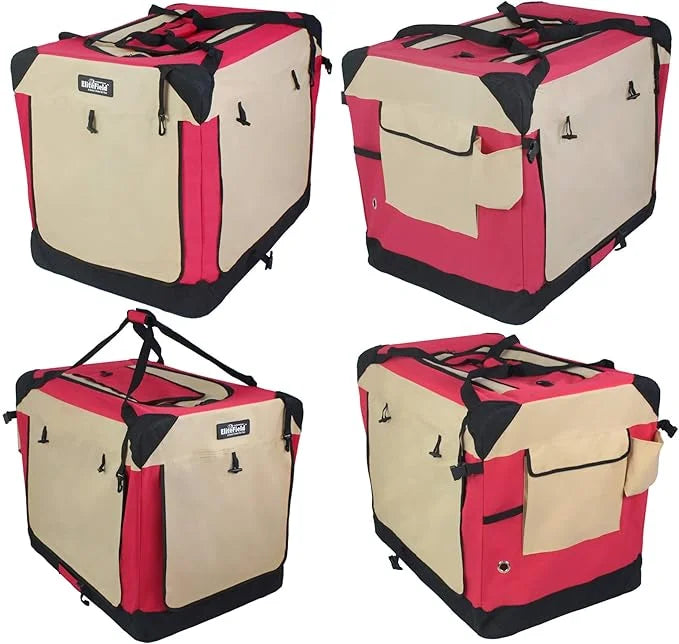 EliteField 4-Door Folding Soft Dog Crate with Curtains, Carrying Bag and Fleece Bed (2 Year Warranty), Indoor & Outdoor Pe...