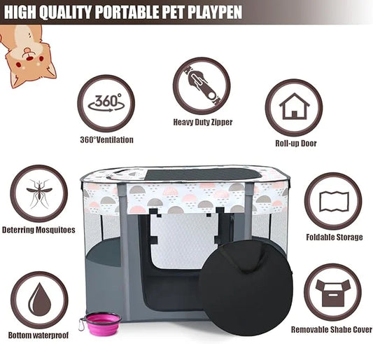 Portable Foldable Pet Playpen with Carrying Case and Travel Pet Bowl, Water Resistant Dog Cat Playpen Crate with Removable...