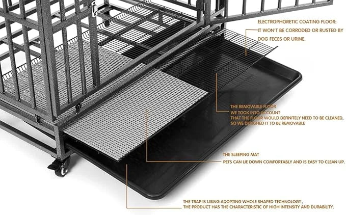 Heavy Duty Extra Large Dog Crate with Wheels - Indestructible 38/42/46 Inch Chew-Proof, Escape-Proof Kennel for High-Anxie...