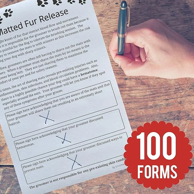 Matted Fur Release Forms for Dog Grooming Salons (Pad of 100, 5.5 X 8.5 Inches) - Addressing Mats - Product Image