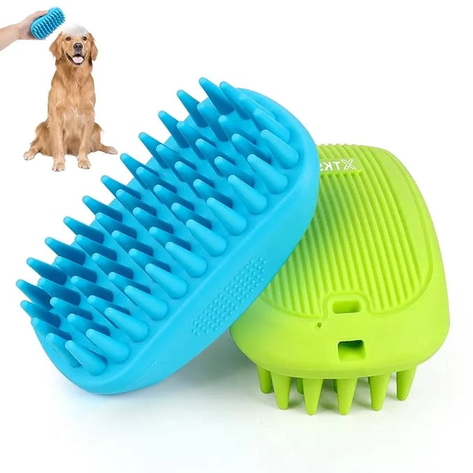 2 Pack Silicone & Rubber Pet Grooming Brushes - Bath, Massage & Shedding Brushes for Dogs & Cats with Long or Short Hair -...
