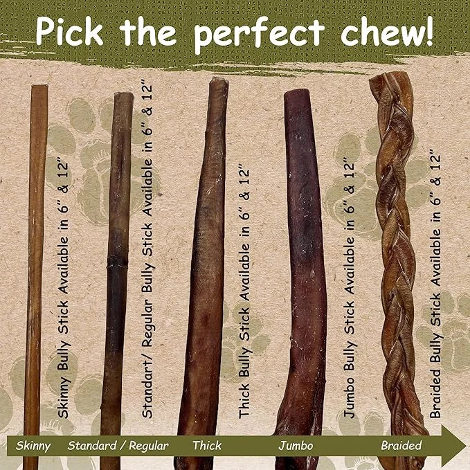 Top Dog Chews - Thick 12 Inch Bully Sticks, 100% Natural Beef, Free Range, Grass Fed, High Protein, Supports Dental Health...