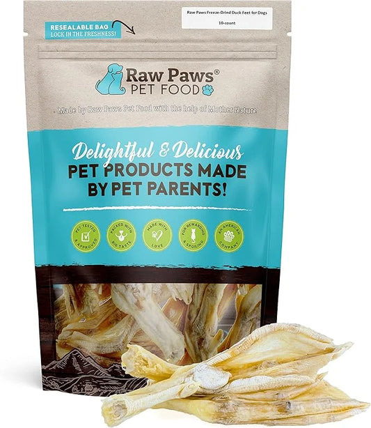 Raw Paws Freeze Dried Duck Feet for Dogs (10 Pack) - Made in USA Fully Digestible Dog Chew- Single Ingredient Dog Treats -...