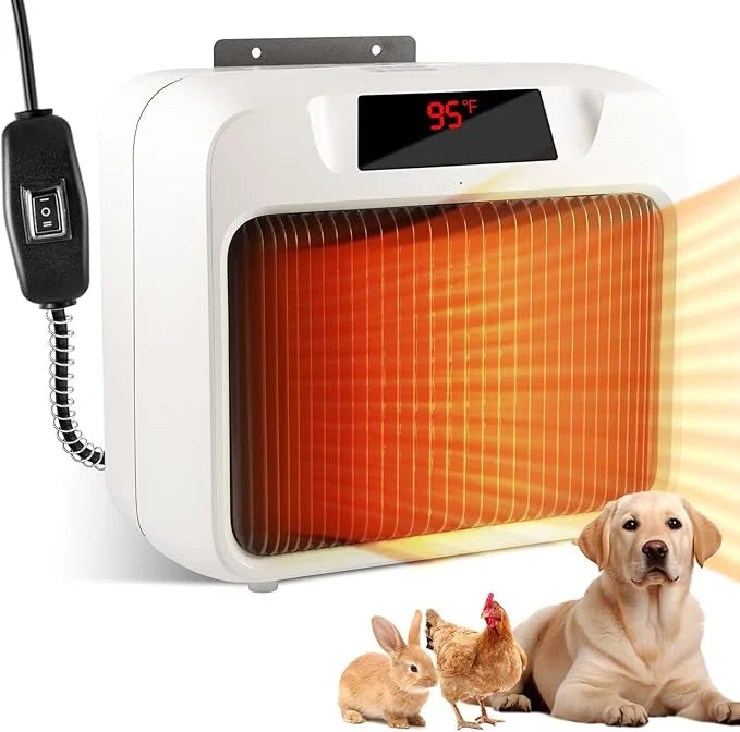 Thermostatic Dog House Heater with Anti-Bite Wires, Wall-Mounted Pet House Heater with 2 Wind Speed Modes (300W/600W), Sui...