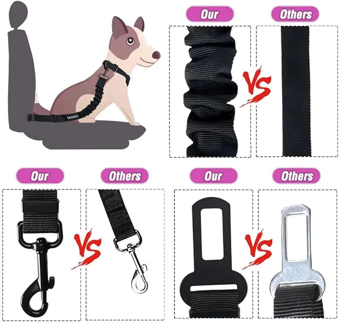 COOYOO Dog Seat Belt,3 Piece Set Retractable Dog Car Harness Adjustable Dog Seat Belt for Vehicle Nylon Pet Safety Seat Be...