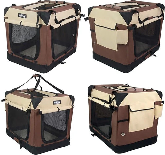 EliteField 4-Door Folding Soft Dog Crate with Curtains, Carrying Bag and Fleece Bed (2 Year Warranty), Indoor & Outdoor Pe...
