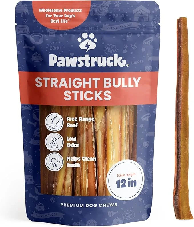 Pawstruck All-Natural 12" Bully Sticks for Dogs - Best Long Lasting, Rawhide Free, Low Odor & Grain Free Dental Chew Treat...