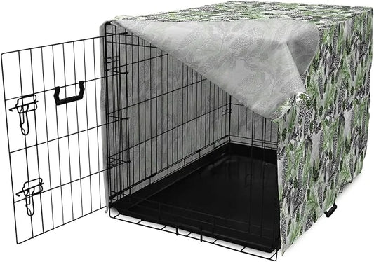 Lunarable Green Xmas Dog Crate Cover, Pine Cones and Holiday Theme Plants Fir Tree Motifs Print, Easy to Use Pet Kennel Co...