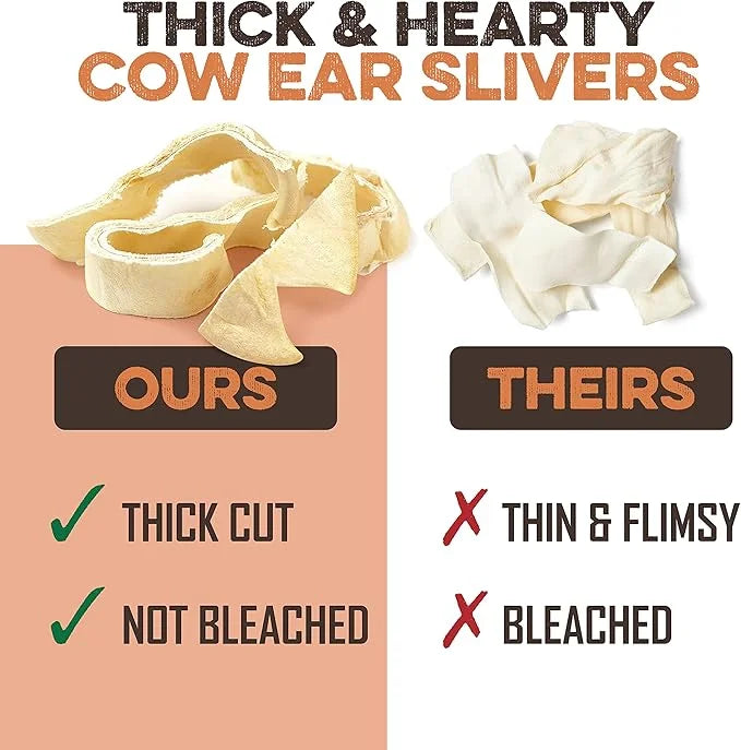 BRUTUS & BARNABY Cow Ears for Dogs; Ear Slivers are Great for Puppy Teething, Single Ingredient Beef Ear Slivers for Small...