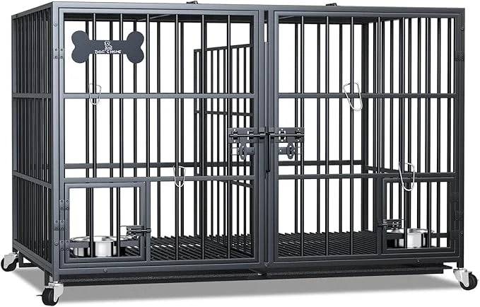 aboxoo 48/42 inch XL Dog Crate for Large Dog/Double Medium Dogs,Heavy Duty Metal Dog Cages,All Metal Open Top,Dog Kennel I...