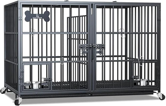 aboxoo 48/42 inch XL Dog Crate for Large Dog/Double Medium Dogs,Heavy Duty Metal Dog Cages,All Metal Open Top,Dog Kennel I...