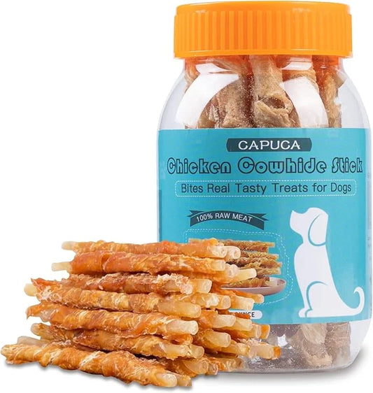 Chicken Wrapped Rawhide Sticks -Natural Dog Treats Training Rewards Nutritious Healthy Chews Pet Food Grain Free Real Meat...