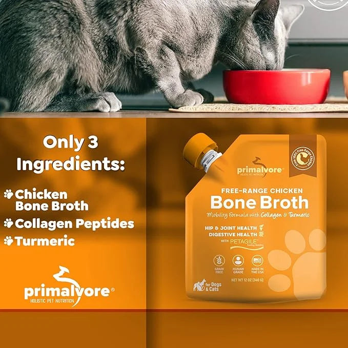 Primalvore Free-Range Bone Broth for Dogs &Cats, Mobility Formula w/Collagen Peptides to Help Support Hip & Joints, Digest...