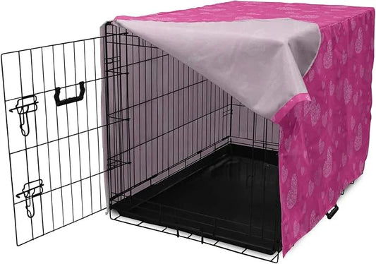Lunarable Love Dog Crate Cover, Romantic Theme Abstract Heart Shapes Valentines Day 14th February Design, Easy to Use Pet ...
