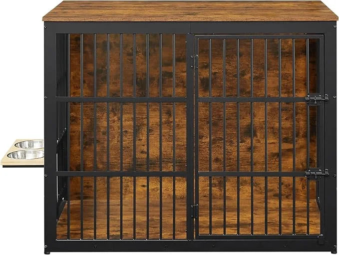 Dog Crate Furniture, 48 Inch Dog Kennel Furniture, Wooden Dog Crate Furniture Large Breed with Rotating Bowls, Heavy Duty ...