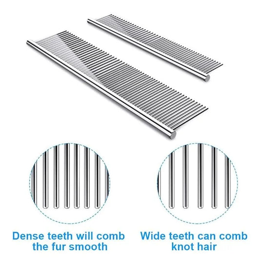 2 Pack Dog Combs with Rounded Ends Stainless Steel Teeth, Cat Comb for Removing Tangles and Knots, Professional Grooming T...
