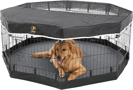 PJYuCien Dog Playpen Bottom Pad + Top Cover,Fits 24 Inch 8 Panels Regular Octagon Metal Exercise Pet Pen,Black (Note:Playp...