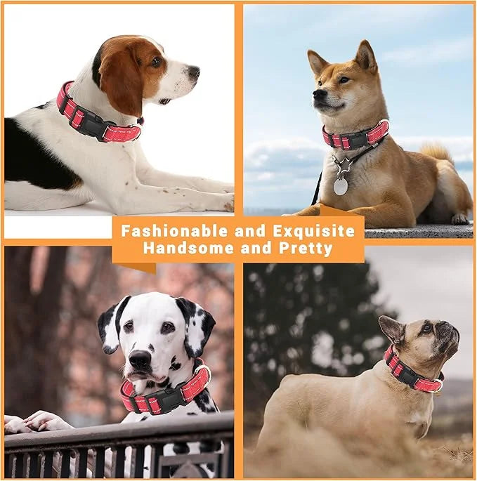 2 Pack Reflective Dog Collar with Safety Locking Buckle, Adjustable Soft Breathable Comfortable Nylon Pet Collar for Small...