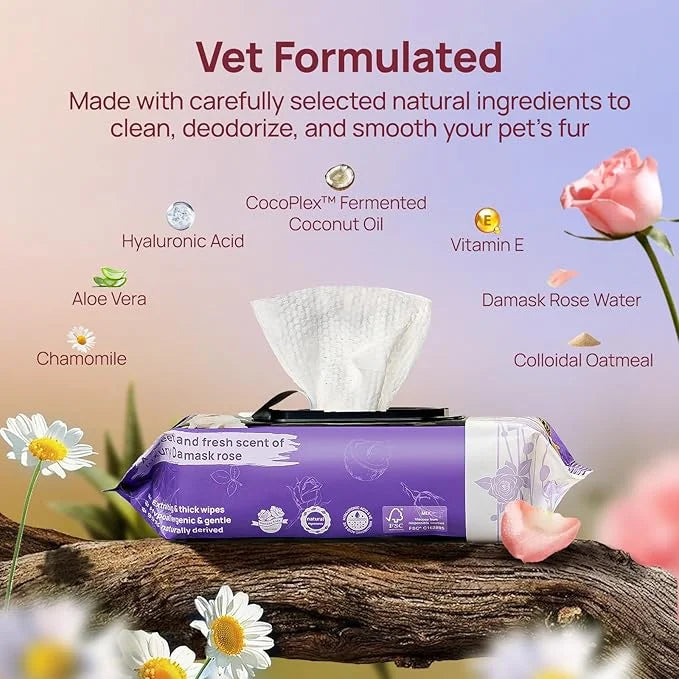 HICC PET Cleaning Deodorizing Wipes for Dogs & Cats, Vet Recommended Nourishes Smoothes Fur Pet Grooming Wipes with Fermen...