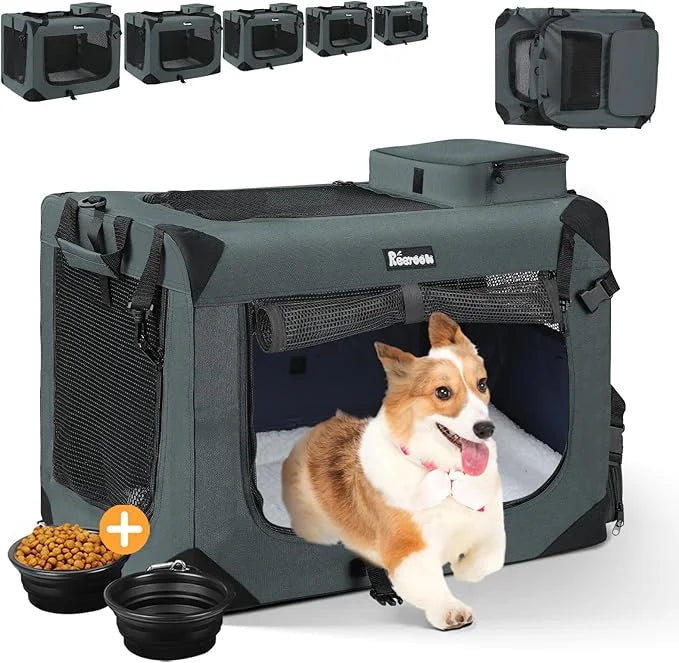 Large Cat Carrier 24"x16"x16", Soft Dog Crate with 2 Bowls, Collapsible Travel Pet Carrier Bag for Cats Dogs Puppies Kitte...