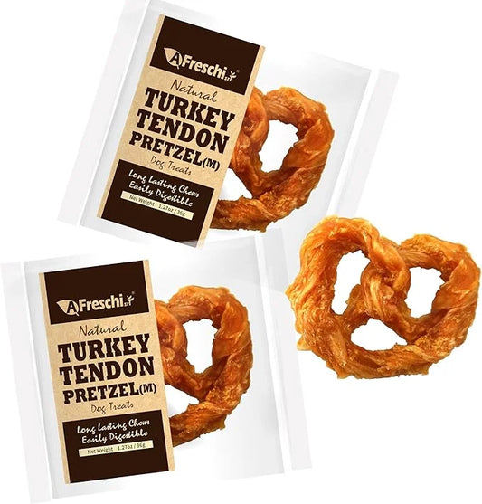 Afreschi Natural Turkey Tendon Pretzel (M) Pack of 2, Dog Treats for Signature Series, All Natural Human Grade Dog Chew, T...