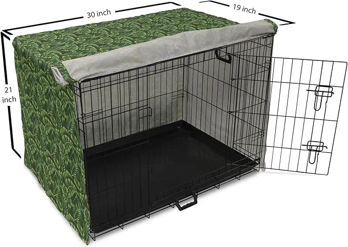 Lunarable Hunter Green Dog Crate Cover, Tropical Palm Leaves Exotic Plants Hawaiian Trees Jungle Natural Design, Easy to U...