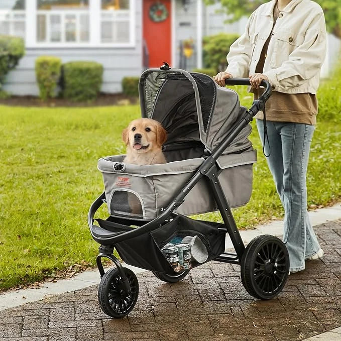 VEVOR Large Pet Stroller for Dogs Cats up to 75lbs, 3 Wheels Folding Cat Dog Stroller, Portable Pet Jogging Stroller with ...