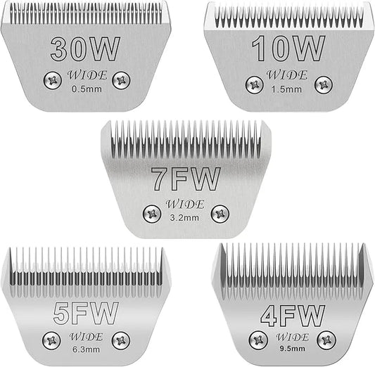 30W+10W+7FW+5FW+4FW Wide Pet Dog Grooming Detachable Blades Kit,Compatible with Andis,Oster A5,Wahl KM10 Clippers,Cut Leng...