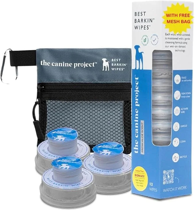 Best BARKIN' Wipes with Free Mesh Bag - Dog Wipes for Paws Ears and Butt - Micellar Aloe Scented Travel Friendly Puppy Wip...