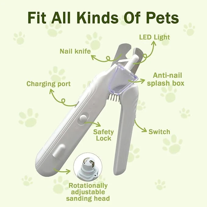 2-in-1 Dog Nail Grinder & Dog Nail Clippers Trimmers for Large Medium Small Dogs Cats Pets Claw Trimmer with LED Lights (P...