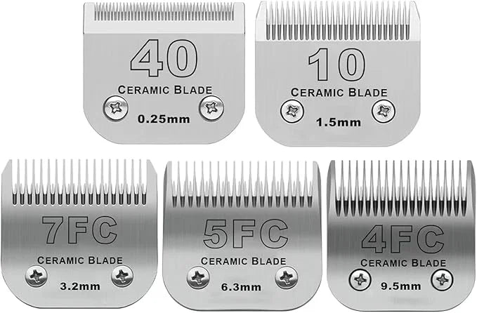 Size 40/10/7F/5F/4F Detachable Pet Dog Grooming Clipper Ceramic Blades Set,Compatible with Andis,Oster A5,Wahl KM10 Series...