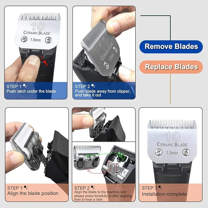 10 Pack Detachable Pet Dog Clipper Blades, Compatible with Andis Size 30 Cut Length 1/50"(0.5mm),Most Oster A5,Wahl KM10 S...