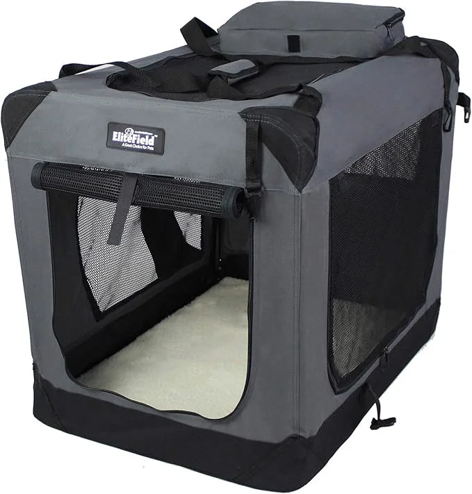 EliteField 3-Door Folding Soft Dog Crate with Carrying Bag and Fleece Bed (2 Year Warranty), Indoor & Outdoor Pet Home (42...
