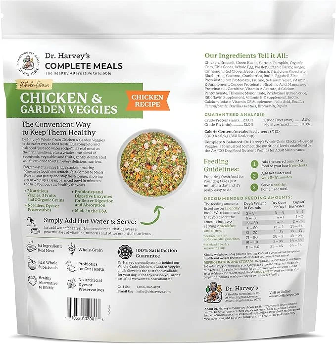 Dr. Harvey's Chicken & Garden Veggies Dog Food, Human Grade Whole-Grain Dehydrated Dog Food with Freeze-Dried Chicken (5 P...